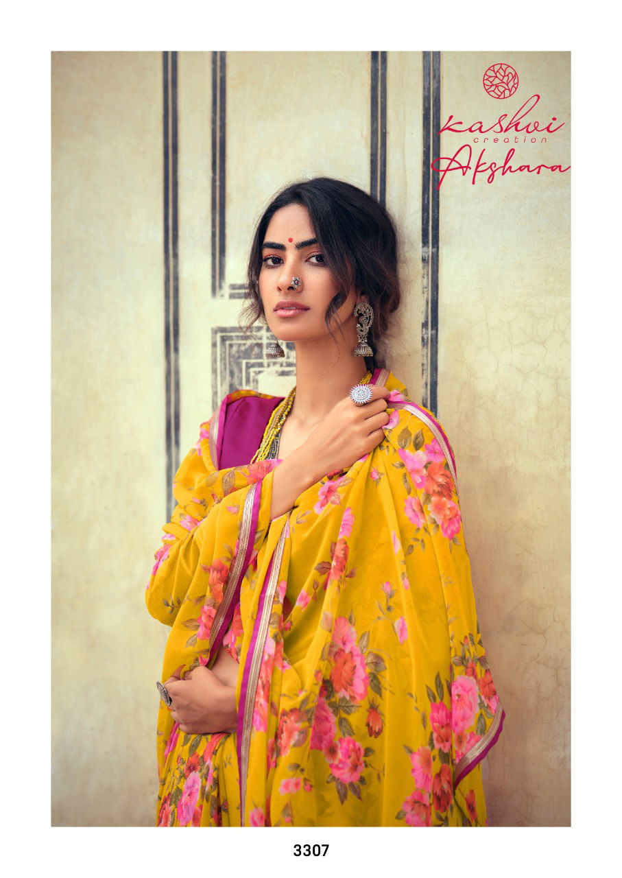 Kashvi Akshara Latest Fancy Designer Silk Casual Wear Chiffon Printed Saree Collection